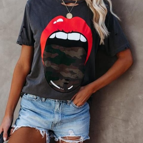Lulusimon Studio Tops - Lulusimon distressed tongue graphic tee M